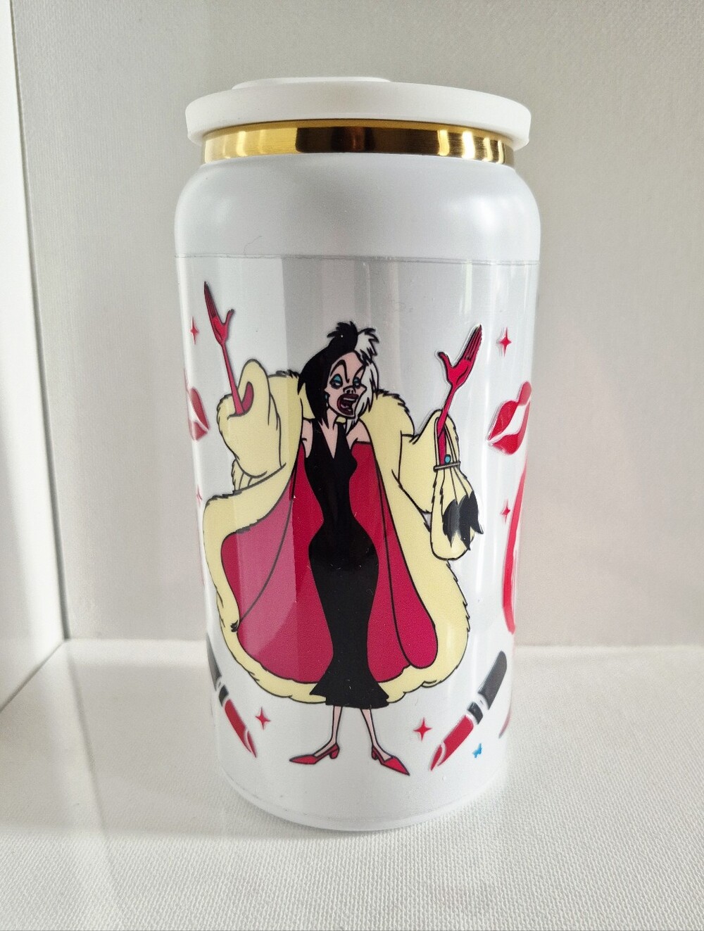 Cruella Villainess White Gold Steel 16oz Beverage Bottle Tumbler Made-to-order
